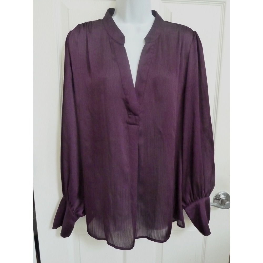 Banana Republic XL Purple Ribbed Pullover Blouse Career Balloon Sleeve V-Neck